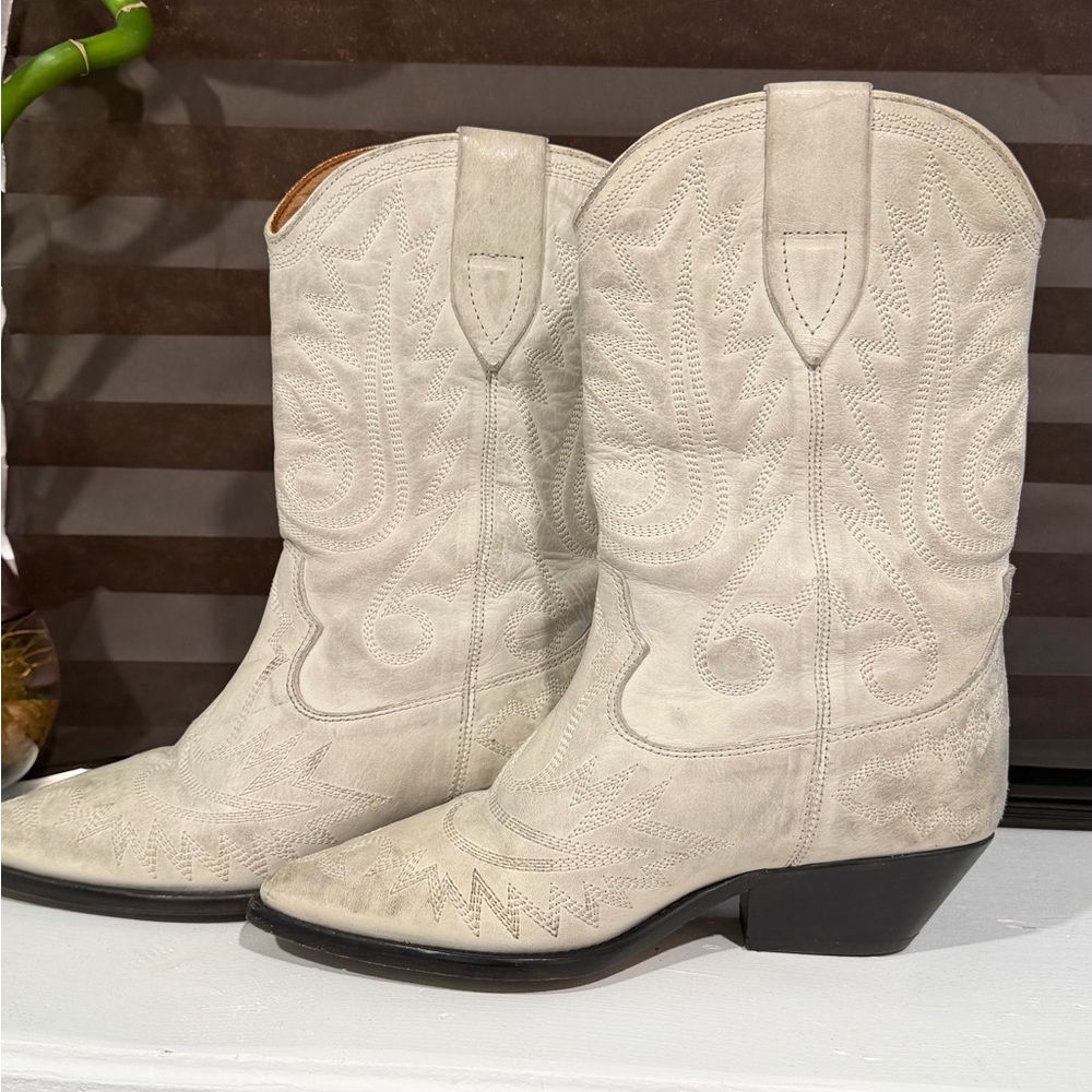 Isabel Marant White Suede Western Heeled Boots